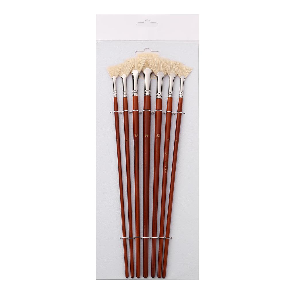 Professional Fan Brush for Painting 7pcs Oil Paint Brushes Set with Hog Bristle Natural Hair and Long Wood Handle Artist Fan Brushes for Acrylic Wa