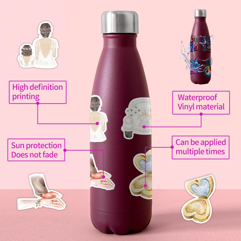 50 Watercolor Wedding Doodle Stickers - Waterproof Decorative Set for Water Bottles & Computers