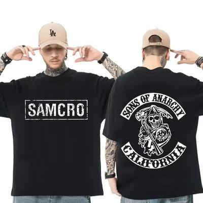 Футболка с принтом Sons of Anarchy SAMCRO Мужская Женская Тренд Хип-хоп Рок Оверсайз Футболка с коротким рукавом Летние футболки Одежда Топы#Цвет(1)