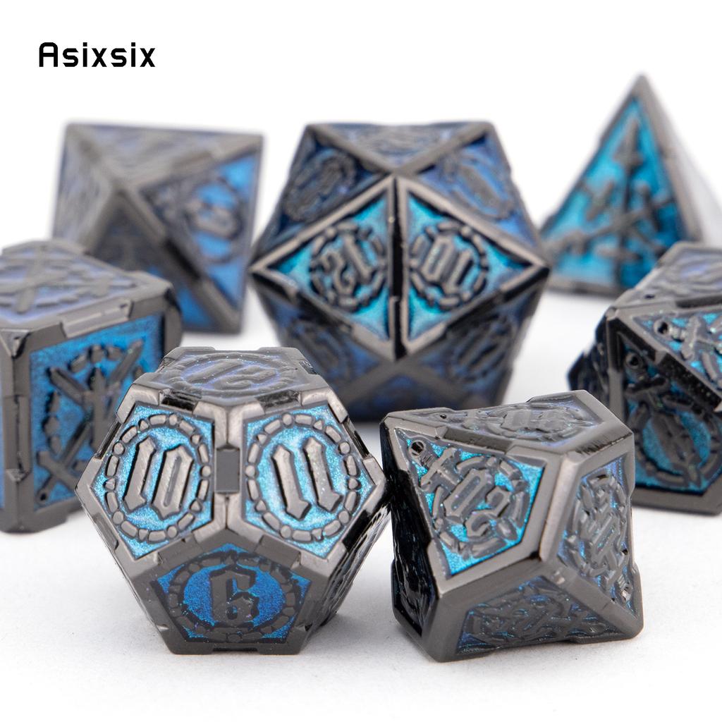 7 шт. синие, серебряные двойные мечи, металлические кубики, набор одноцветных многогранных кубиков, подходящий для ролевой игры, настольной игры Pathfinder