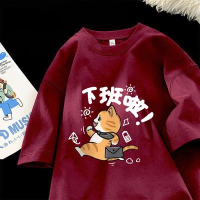 Футболка с короткими рукавами Женская одежда Хлопок 2025 Лето Свободная футболка с рисунком