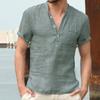Men's Short Sleeve T-shirt Cotton Linen Casual Men T-shirt Solid Color Summer Shirt Male Cozy Breathable