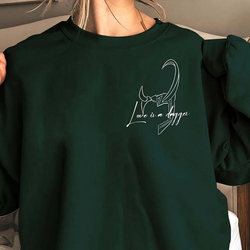 Толстовка Love Is A Dagger Loki and Lady Loki Shirt Loki Dagger Sweatshirt Women Long Sleeve Casual Pullover Sweeper