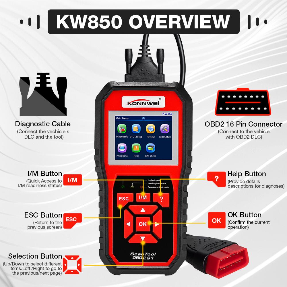 2026 KONNWEI KW850 Car OBD2 Diagnostic Tools Auto Scanner Engine System Check Live Data Clear Code Reader DTC Lookup Fault Code