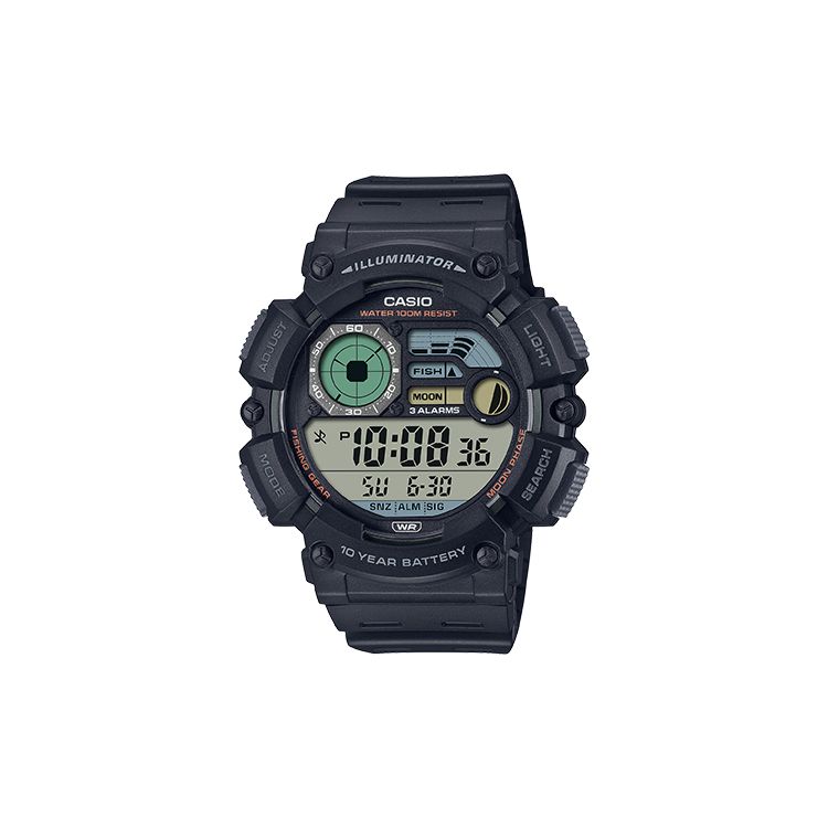 Casio Водонепроницаемые 100 метров Кварцевый механизм Ремешок из смолы Часы Мужские часы Черные WS-1500H-1AV