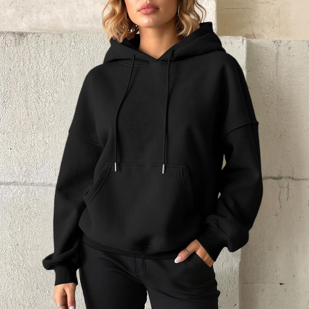 Женская толстовка, повседневная модная толстовка с длинными рукавами и капюшоном, однотонная