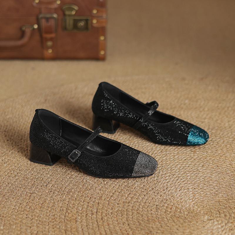 Krazing Pot Замшевые бусины из хрусталя, весна-лето, размер 41, туфли на среднем каблуке, женские туфли Мэри Джейн с квадратным носком и неглубокой подошвой