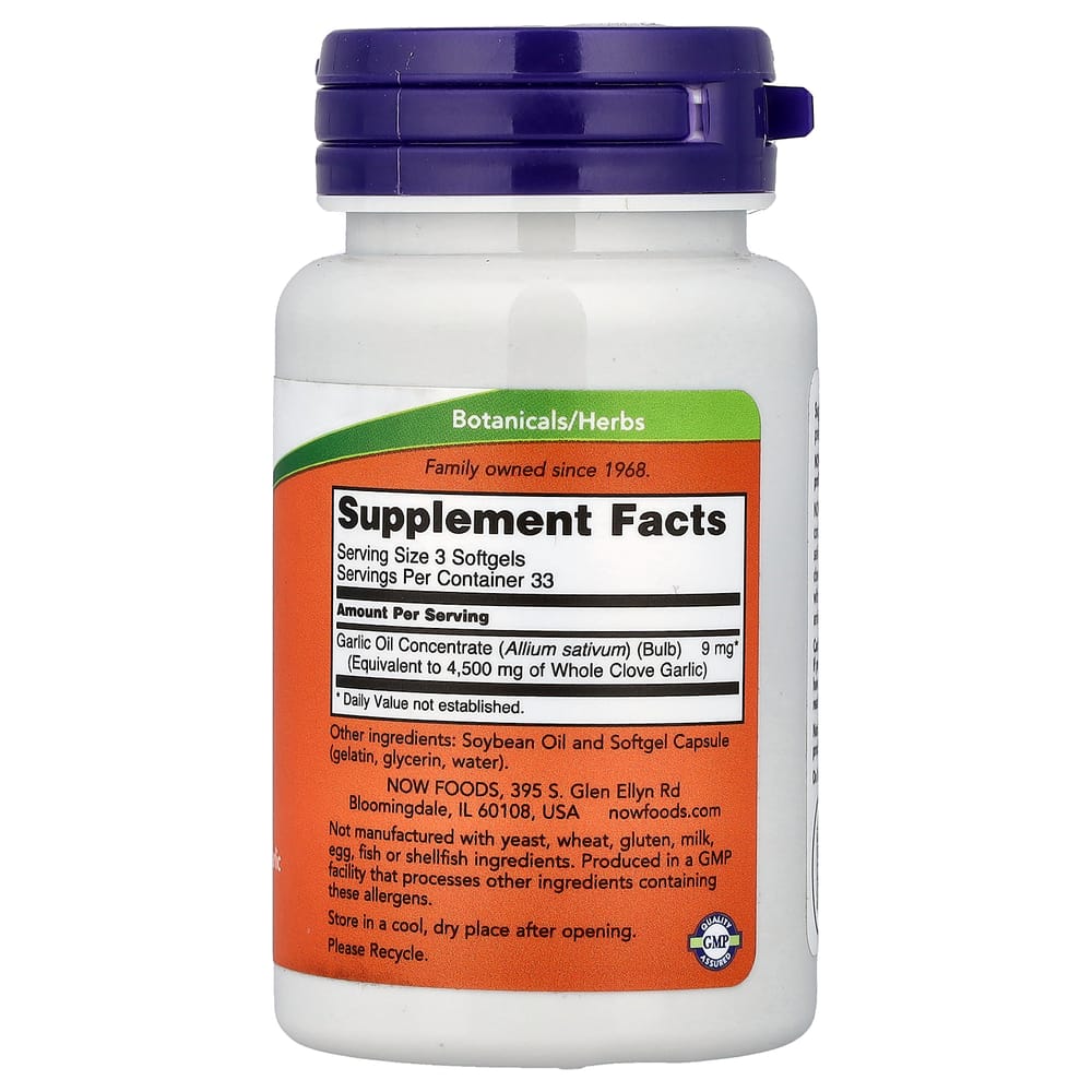 Now Foods Garlic Oil 1500mg Softgels, 100 Count