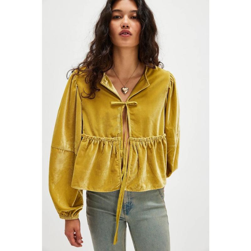 Женская бархатная рубашка Новая женская милая повседневная рубашка с галстуком