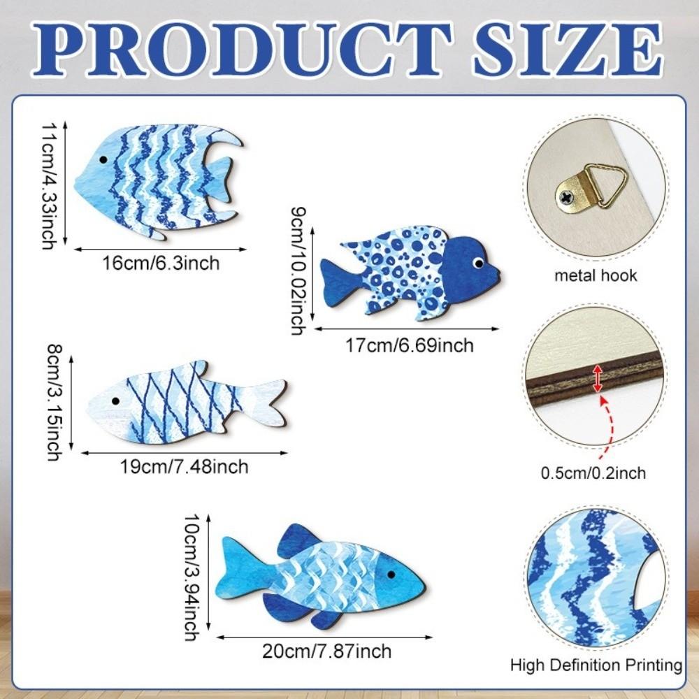 Ocean Theme Wooden Fish Wall Decor Marine Style Nautical Wall Art Living Room Decor