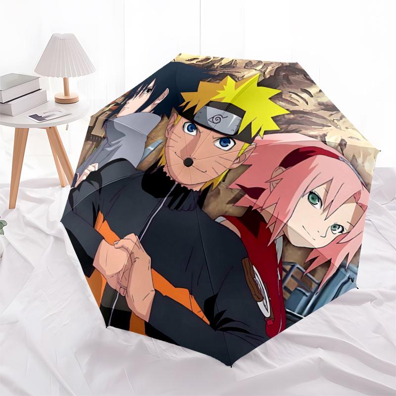 1pc Naruto, Sasuke & Sakura: Anime Characters Automatic Opening Umbrella - Portable 3-Fold Design with Iron Frame - Outdoor, for Fans, Travelers,