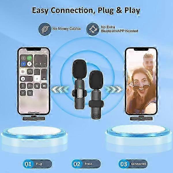 Enhance your recordings with our Professional Wireless Lavalier Microphone 2-Pack - Crystal Clear, Noise Canceling - USB-C Compatible-Xin