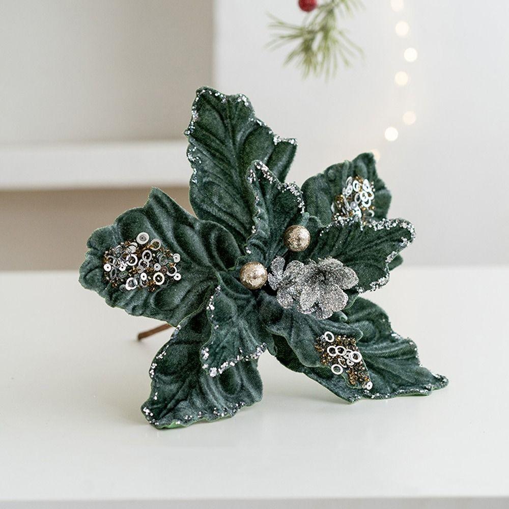 DIY Artificial Poinsettia Flower Simulation Sequins Flower Christmas Tree Decorations  Party Gifts