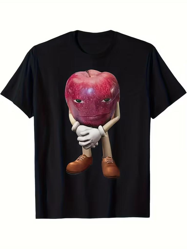 Funny Apple Horror Meme TShirt Black Retro Dark Comedy Graphic Tee with Red Apple Design Soft Shirt Funny Gift for Adults