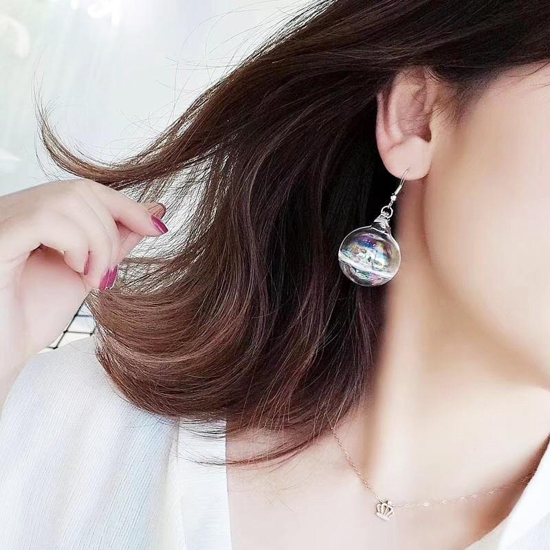 Charm Women Girls Transparent Glass Ball Pendant Long Earrings Gold Color Chain Earring Studs