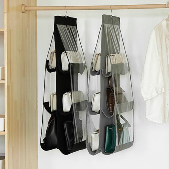 Подвесной органайзер для сумок, сумка для хранения кошельков с прозрачным окном, 6 карманов, органайзер для кошельков в шкаф для компактного хранения