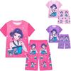 Kids Girls Anime Cartoon POP Singer Rumi Zoey Mira Printed Casual Short Sleeves T-shirt Shorts Pants Pajamas Sleepwear Sets