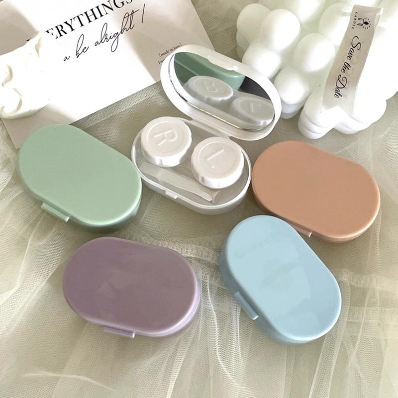 1Box Contact Lenses Case Simple Beauty Pupil Storage Box Women Travel Cosmetic Lens Container W/Suction Rod Tweezers Mirror