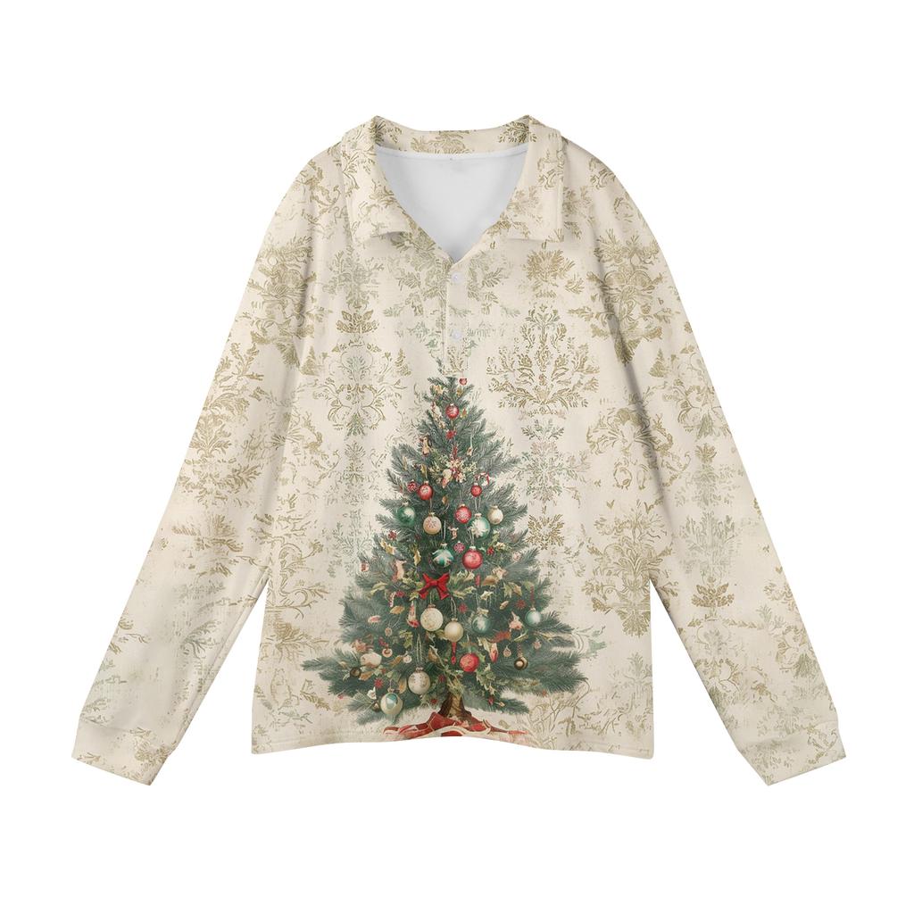 Men's Casual Christmas Print Button Long Sleeve Shirt