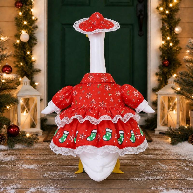 Christmas Snowman Goose Costume Lace Dress 23 Inch Porch Geese Outdoor Decor