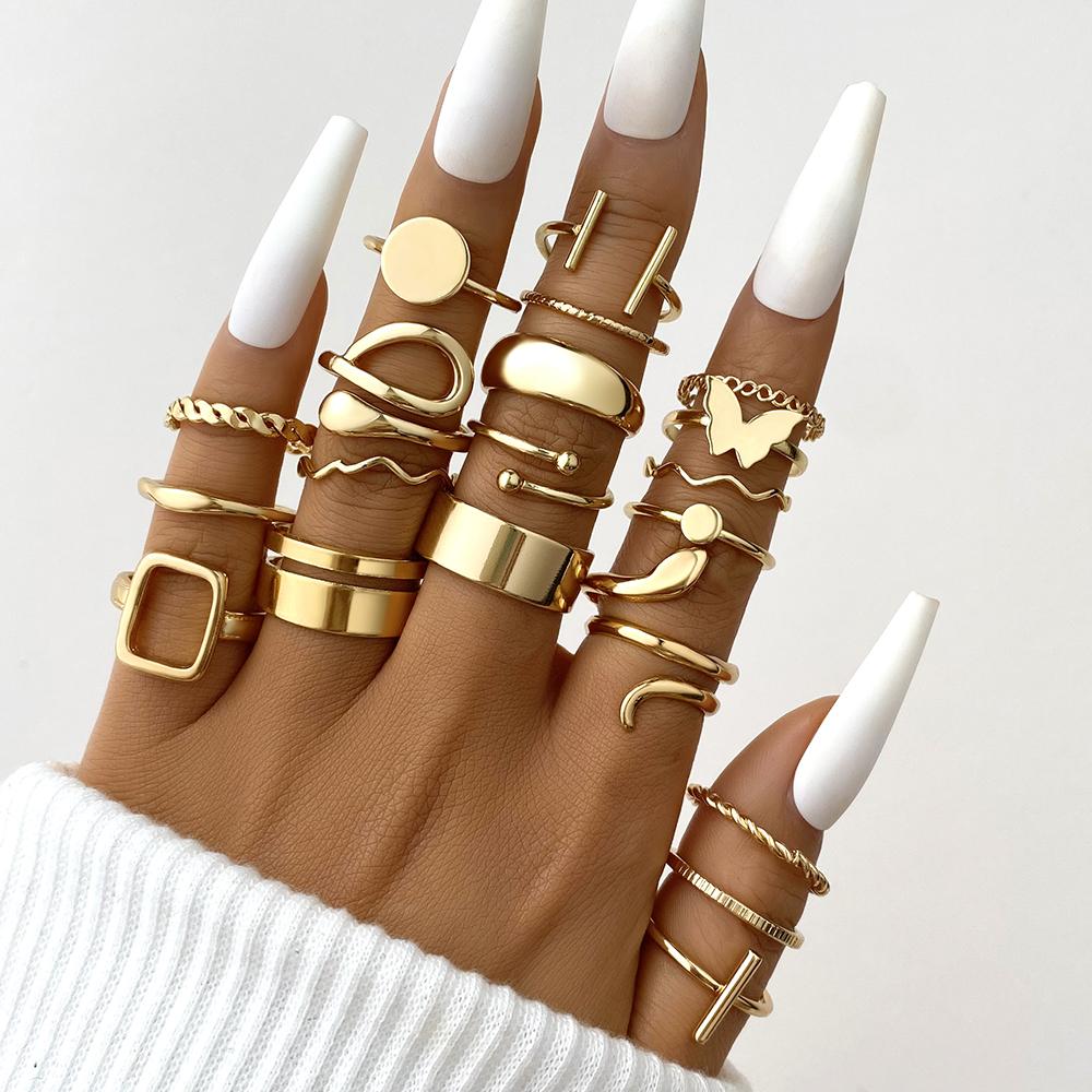 17KM Vintage Gold Color Snake Ring Set 20Pcs/Set Geometric Butterfly Adjustable Rings for Women Girls Fashion Jewelry Gift