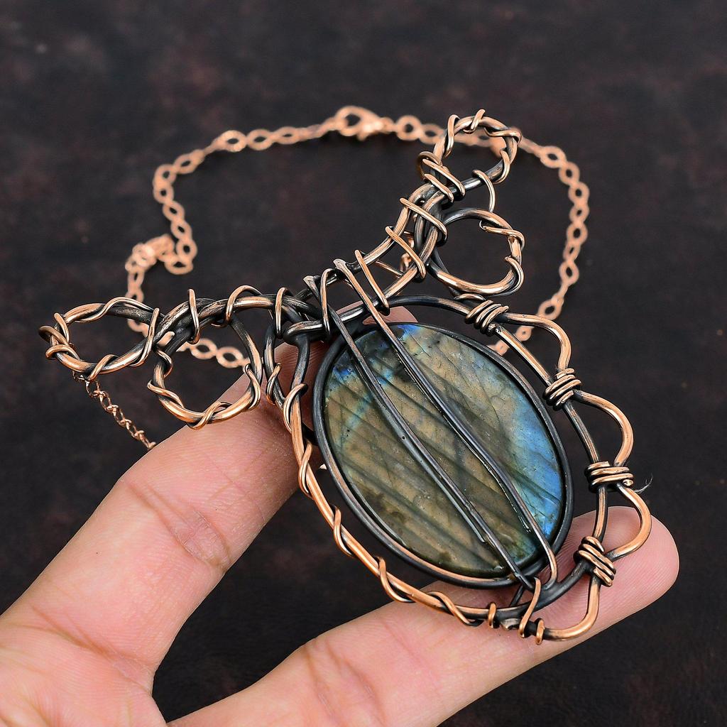 Labradorite Necklace Copper Wire Wrapped Necklace Adjustable Gemstone Necklace Handmade Designer Necklace Copper Wire Jewelry Wedding Gifts