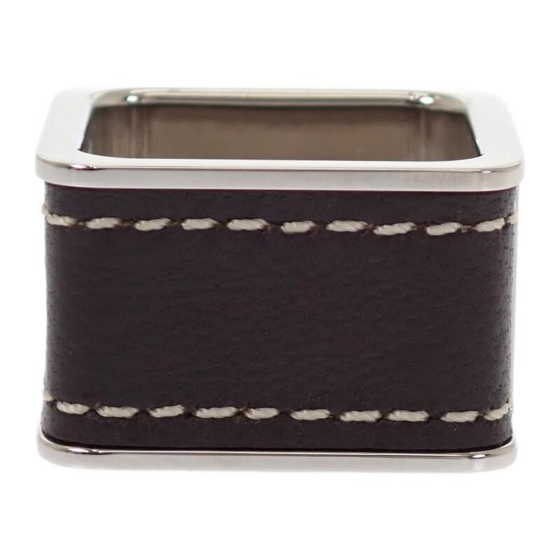 HERMES  H603693S 02  Scarf ring Silver/Brown metal/leather Women