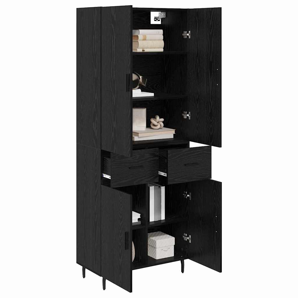 Highboard Set of 2 Black Oak Effect Engineered Wood and Glass