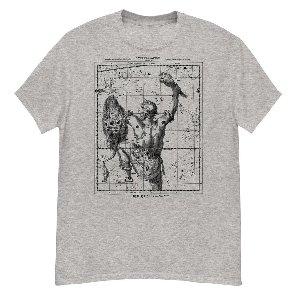 Aesthetic astronomy space t-shirt with Orion constellation map