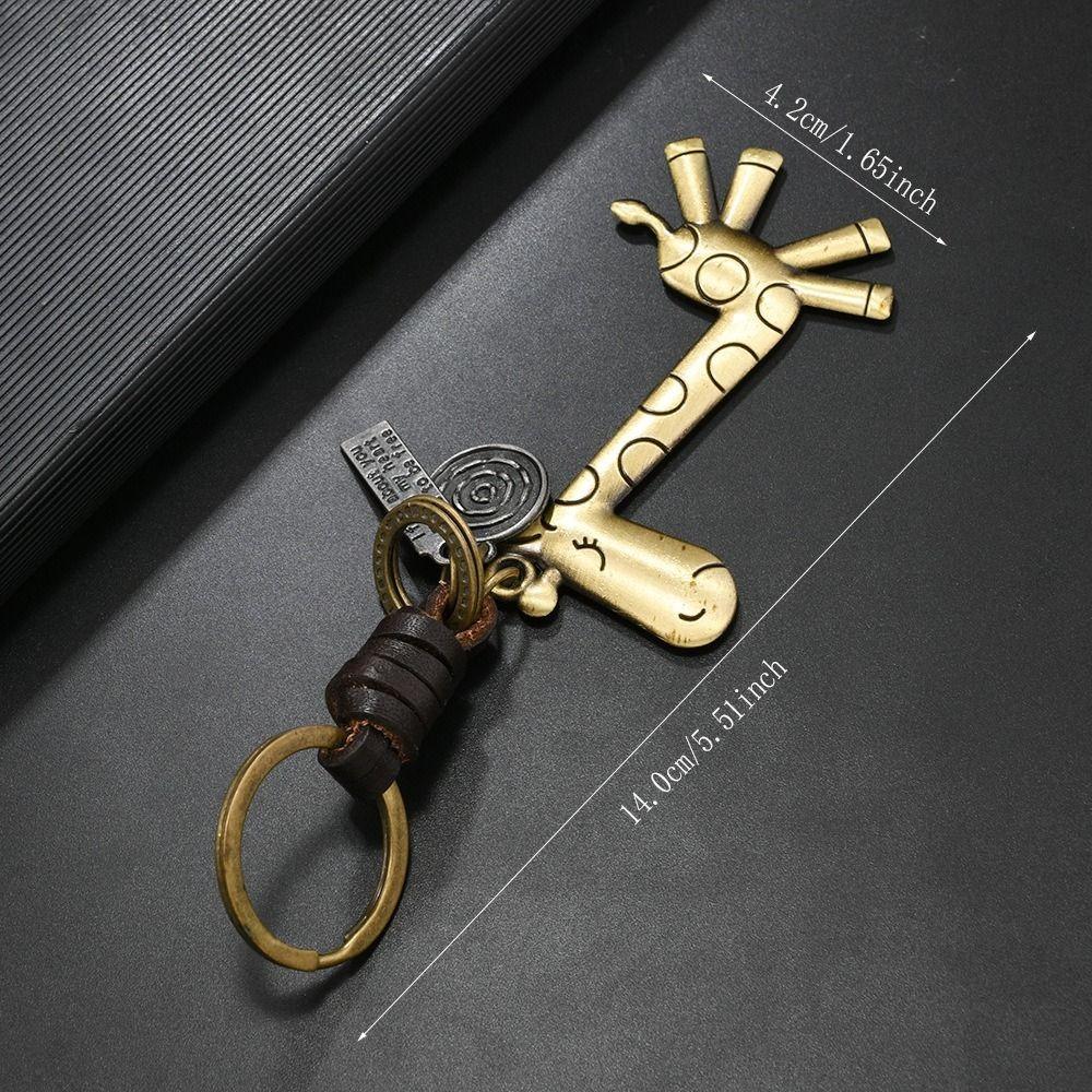 Vintage Alloy Giraffe Keychain Woven Leather Fashion Pendant Leather Key Chain Retro Bag Charm Car Key Ring
