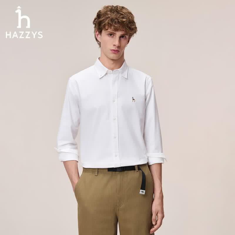 Мужская повседневная рубашка с длинным рукавом из оксфордской ткани HAZZYS