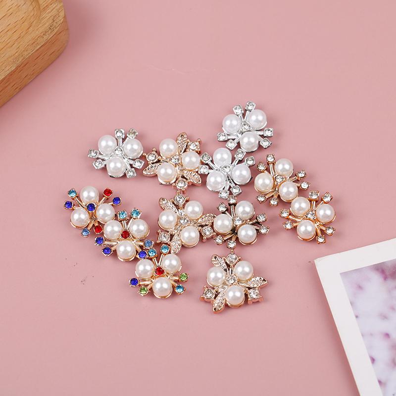 10Pcs Pearl Flower Rhinestone Buttons Sparkling Crystal Hairpins Diy Crafts
