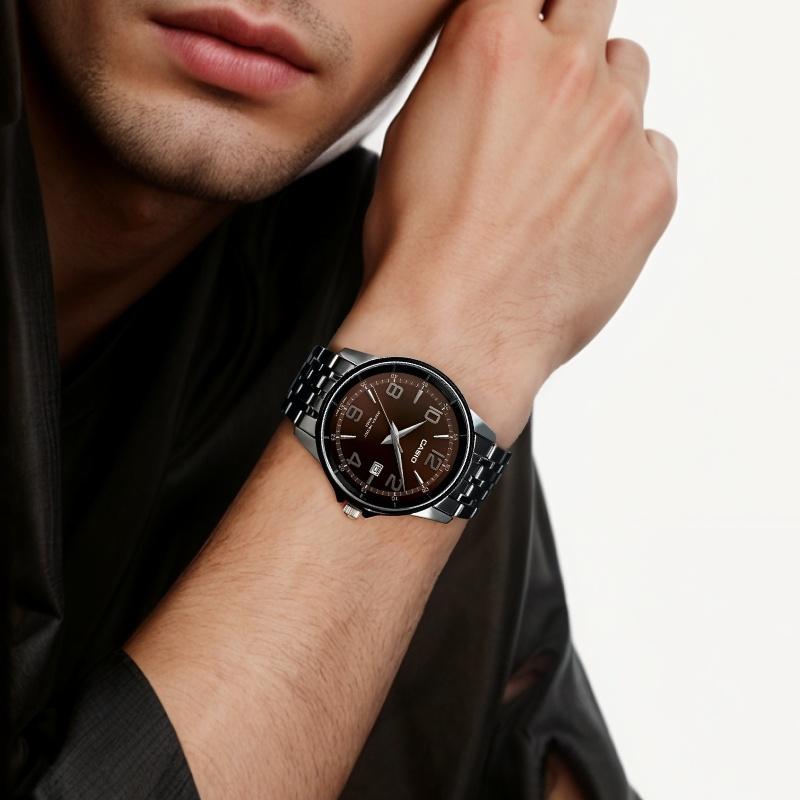 Casio Водонепроницаемость 100 метров, универсальный кварцевый механизм, стальной ремешок, японские и корейские часы, мужские часы, коричневый циферблат MTP-1344AD-5A2V