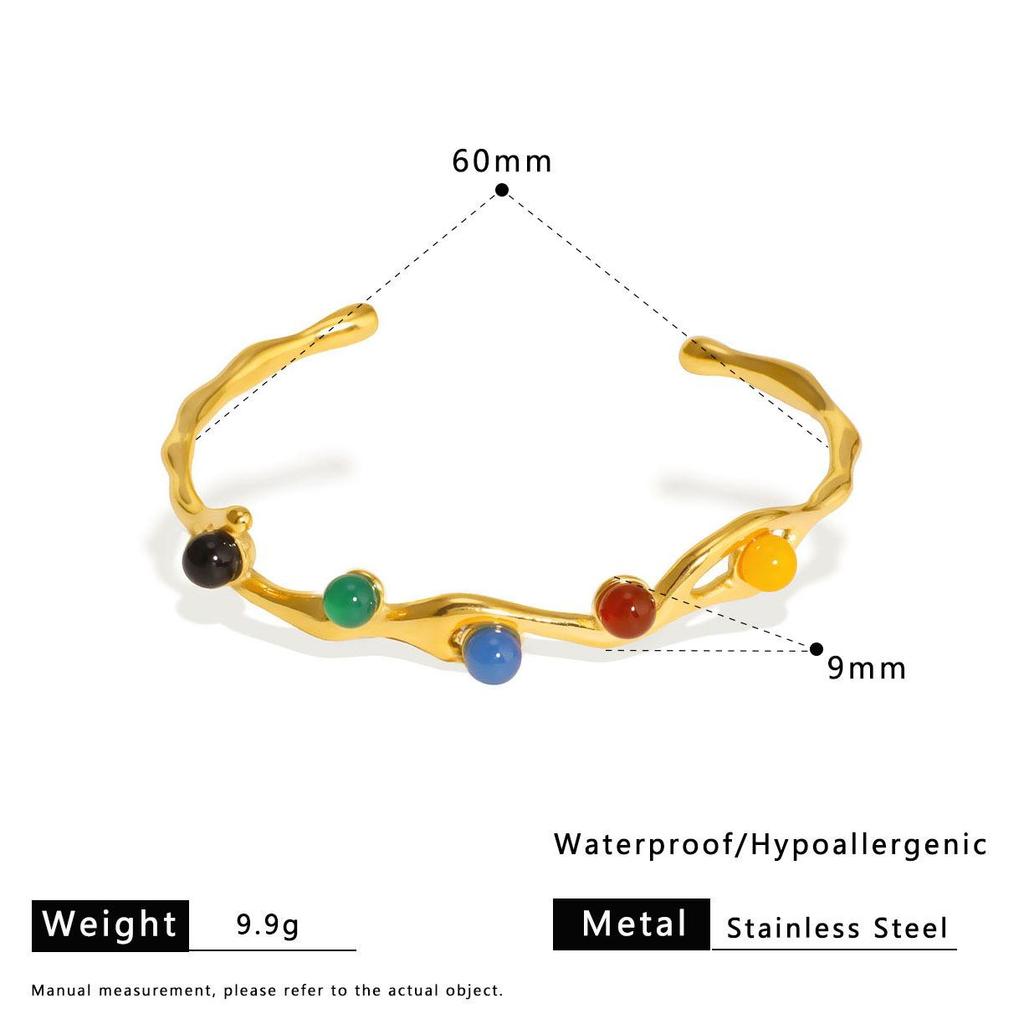 Retro Colorful Natural Stone Crystal Bangle Dainty Pearl Bracelet 18k Gold Pvd Stainless Steel Bracelets for Women ALN2512288