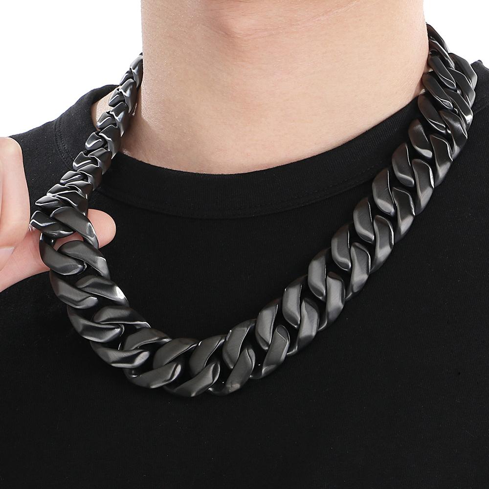 22/60CM 24MM Cuban Chain Bracelet Necklace For Men Hip-Hop Cool Black Gold Color Stainless Steel Necklaces Jewellery Accessories