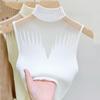 Summer Women Knitted Sleeveless T-shirt Mesh Hanging Neck Semi-high Neck Small Vest Female Undershirt Street Clothes