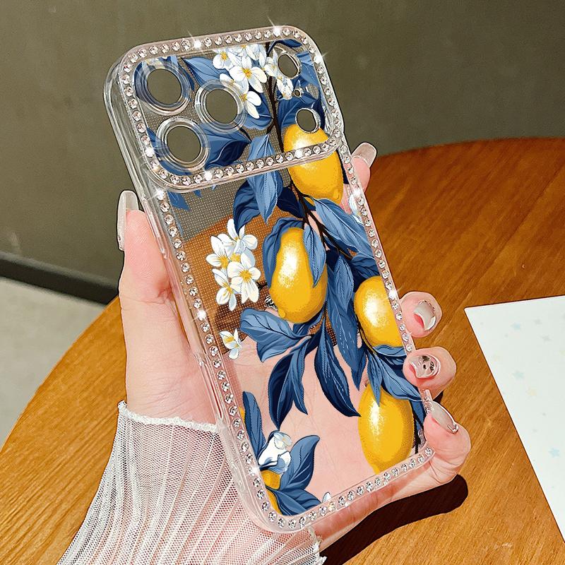 Роскошный чехол с узором из вишни и бриллиантами для iPhone 17 Pro Max Мягкий силиконовый чехол из ТПУ для iPhone 16 15 14 13 Pro Max