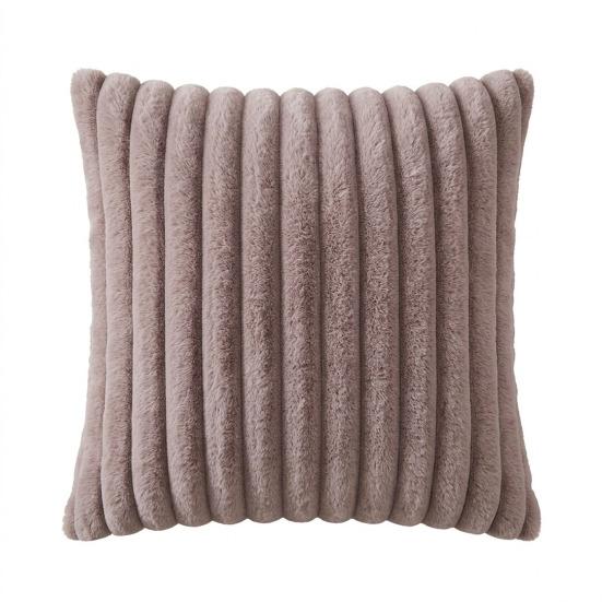 Imitation Rabbit Fur Pillowcase, Soft Plush Vertical Strip Design Throw Pillow Case, Decorative Cushion Cover for Sofa Bed Chair