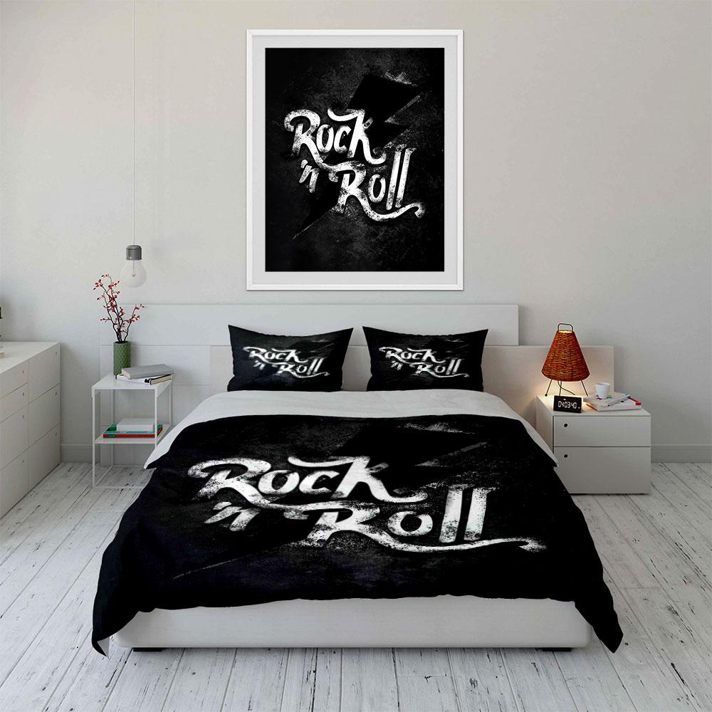 "Rock 'n Roll text." Bedding sets Duvet cover sets Duvet covers Pillowcases(1 * Duvet Cover 2 * Pillowcases without duvet insert)