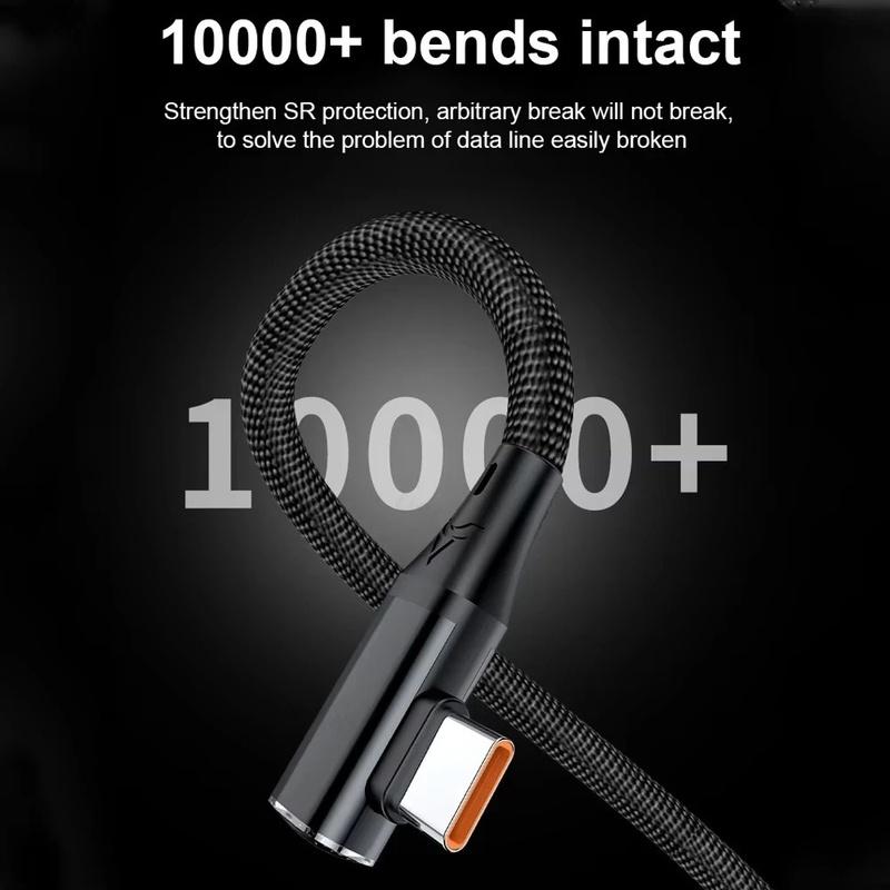 120W 6A USB C to Type C Fast Charging Cable 90 Degree Elbow USB Quick Charge 3.0 Data Line For iPhone 16 Xiaomi Oneplus Huawei