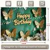 2D Green Velvet Gold Butterfly Happy Birthday Backdrop for Women Party Photo Booth Background