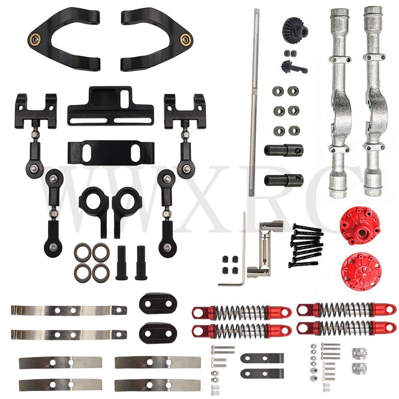 WPL D12 Metal Rear Axle Kit Front Rear Shock Absorber Leaf Springs Steering Cup Upper Lower Swing Arm Slider Set Upgrade Parts