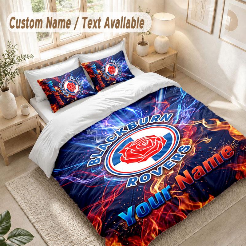 Custom Name Bedding Set 3 PiecesBlackburn Rovers Football Print Duvet Cover + 2 Pillowcases Soft Bed Decor