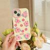 For iPhone 15 Silicone Case Cute 3D Smile Pink Floral Design Shockproof Phone Back Cover