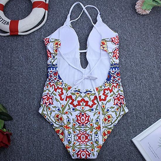 Цветочный купальник халтер с открытой спиной и шнуровкой, цельный для женщин