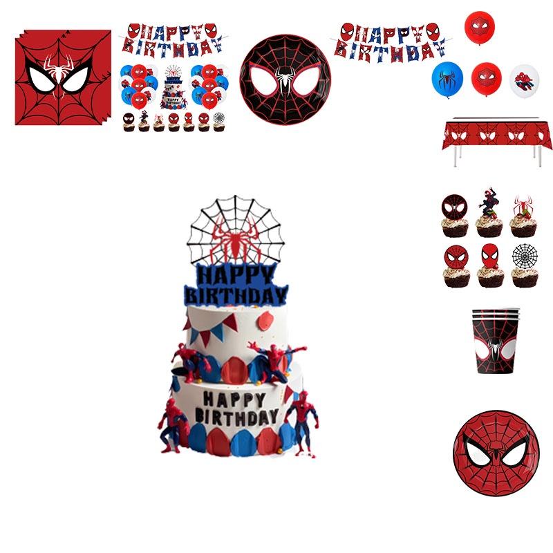 Набор принадлежностей для дня рождения в стиле Человека-паука: красные маски, бумажные тарелки, стаканы, салфетки и столовые приборы