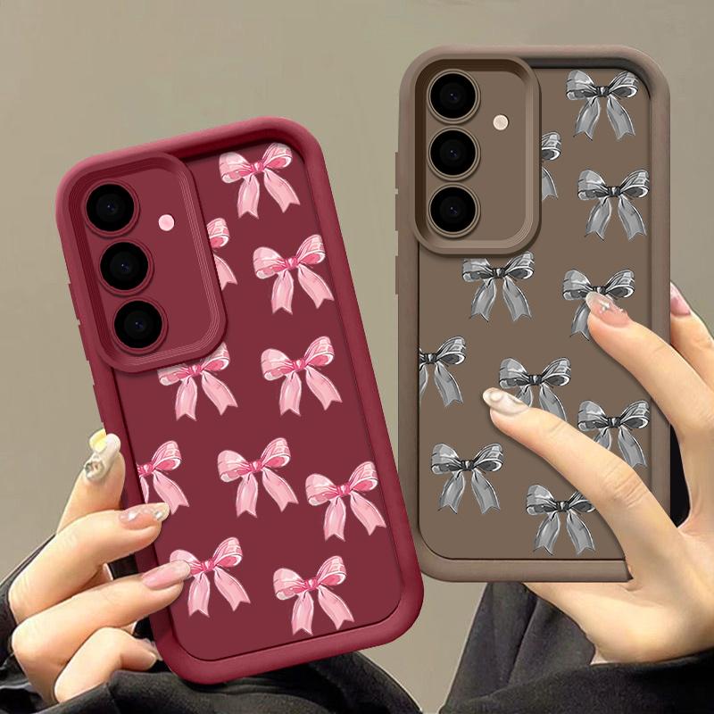 Bowknot Pattern Shockproof Shell Case For Samsung S25 Plus S24 FE S23 Ultra S22 A56 A36 A16 A15 A55 A35 TPU Soft Lens Protection Matte Phone Cover