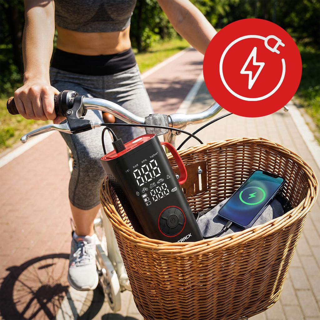 Pompka rowerowa elektryczna kompresor akumulatorowy powerbank 6000 mah airgo200