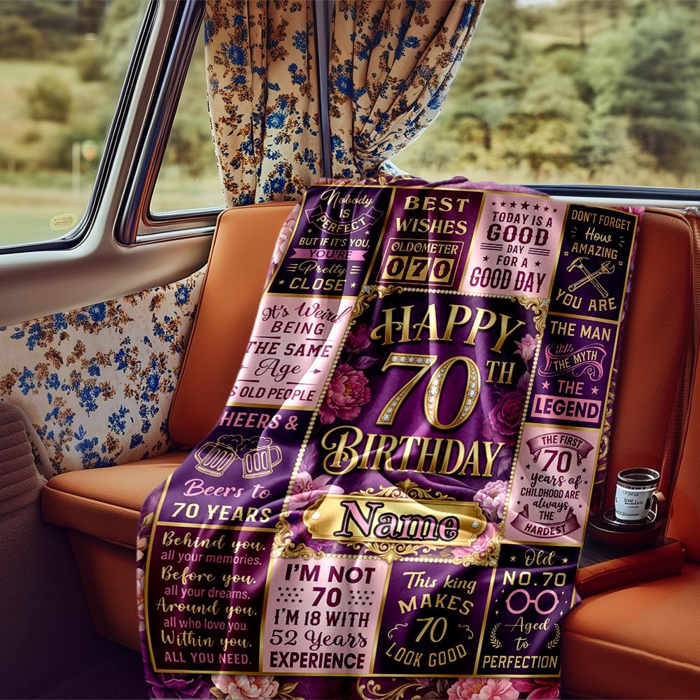 70Th Birthday Celebration Blanket Personalized Name Soft Comfortable Stylish Blanket Car Blanket Perfect For Travel Camping Outdoor Home Suitable For