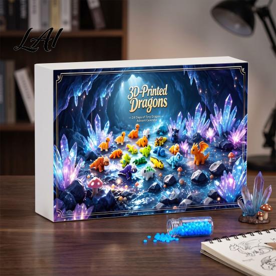Plastic Dinosaur Figures 3D Printed Advent Calendar 24-Day Mini Articulated Figure Set Holiday Calendar for Kids Christmas Countdown Box with